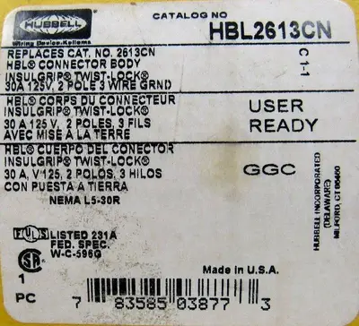 NEW LOT OF 2 HUBBELL HBL2613CN CONNECTOR BODY