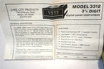 NEW LAKE CITY 3312-02 DIGITAL PANEL METER 331202