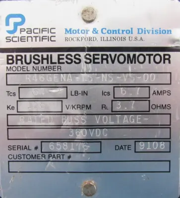 REFURBISHED PACIFIC SCIENTIFIC R46GENA-TS-NS-VS-00 SERVO MOTOR R46GENATSNSVS00