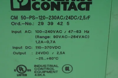 USED PHOENIX CONTACT CM 50-PS-120-230AC/24DC/2,5F POWER SUPPLY CM50PS120230AC24DC25F