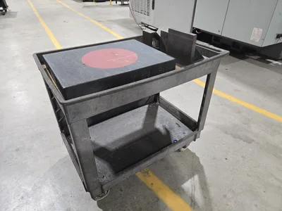 Cart and Contents; Angle Irons, V-Block, Granite Inspection Surface; 24"x18"x3"
