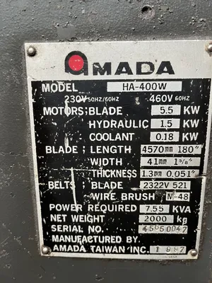 AMADA HA-400W Horizontal Band Saws | Mohawk Machinery (13)