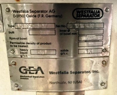 Westfalia SC 35-03-577 Hydrostop separator skid, 316SS.