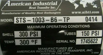 NEW AMERICAN INDUSTRIAL STS-1003-B6-TP HEAT EXCHANGER STS1003B6TP