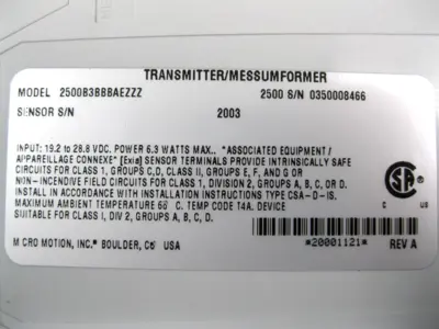 USED Micromotion 2500 B3BBBAEZZZ