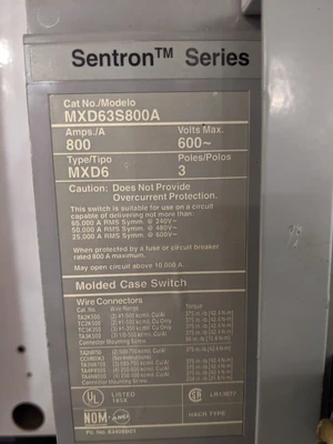 USED SIEMENS NUMBER: MXD63S800A