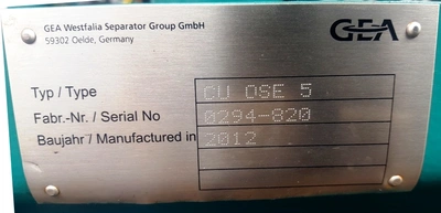 NEW: Westfalia OSE 5-0136-037/5 fuel oil purifier, SS.