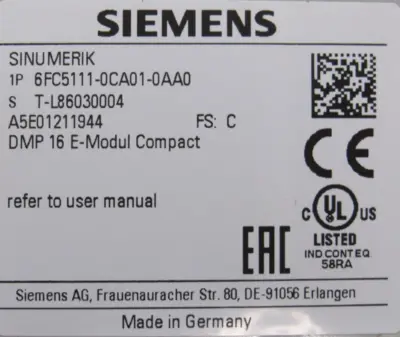 NEW SIEMENS 6FC5111-0CA01-0AA0 INPUT MODULE 6FC51110CA010AA0