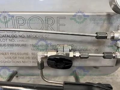 USED MILLIPORE MPODPILOT CP5PN1075 FILTER PRESS W/ ENERPAC P142 HYDRAULIC HAND PUMP