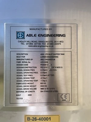 USED Able Engineering 1000 Gal
