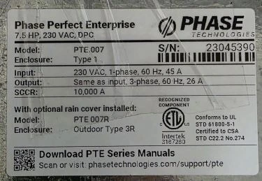 Used PHASE PERFECT PTE007 Phase Converters Minnesota US | SOMINN MACHINERY SALES #1130297