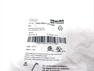 New | in-Stock Murrelektronik Single Ended M8 female 0° A-cod. Cable Cable & Wire Michigan US | Maverick Industrial Sales #1392946