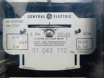General Electric 702X63G301 2 Stator Watthour Meter CTR 4000:5 VTR 120:1 Used