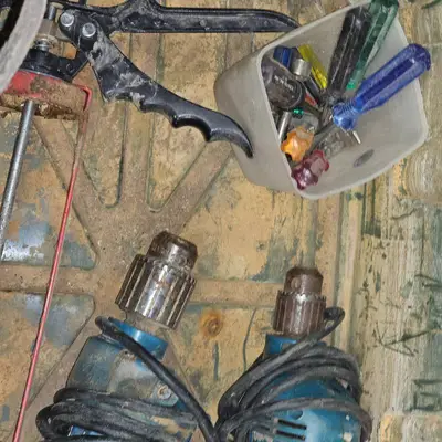 Makita 3/8" Drills, 6" Pad Ocillating Sander, Bench Grinder Head, and Misc
