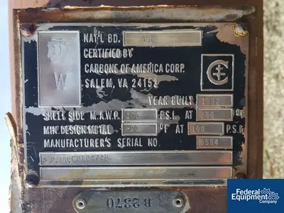 USED Carbone 60 Sq Ft Carbone Heat Exchanger, 100/100#