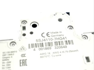 5SJ4110-7HG41 | Siemens  Miniature Circuit Breaker 240V 14kA, 1P, C Trip, 10A - New Other