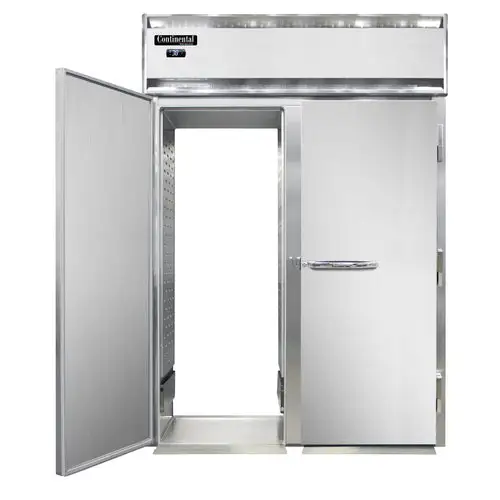 Continental D2RINRTE 68 1/2" Two Section Roll Thru Refrigerator, (4) Left/right Hinge Solid Doors, Top Compressor, 115v