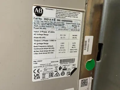 100 HP ALLEN BRADLEY POWERFLEX 755 DRIVE CAT. 20G1ANE099AN0NNNNN 600V