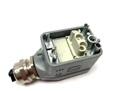 USED HARTING HAN B HOOD SIDE ENTRY LC 2 PEGS M25 W/ 09140060361 FRAME