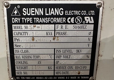 SUENN LIANG 15KVA TRANSFORMER HV:440-480 LV:2