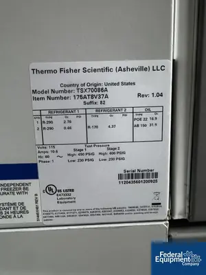 Thermo Fisher Scientific Thermo Fisher Scientific ULT Freezer, Model TSX70086A