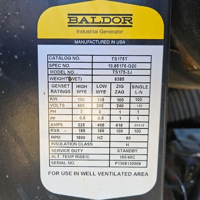 Used 2013 BALDOR TS175T Generators California US | Savona Equipment LTD #1303969