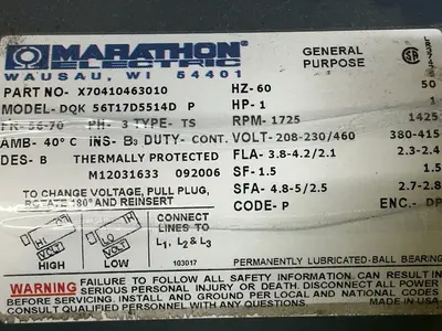 Used MARATHON ELECTRIC X70410463010 Motors (misc) Ohio US | HGR 24 #1556687
