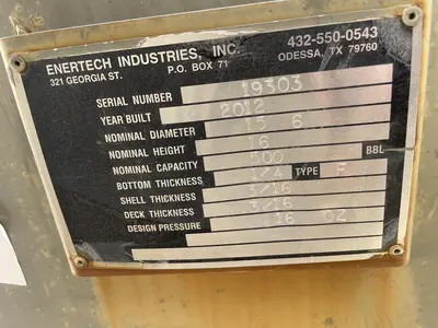 USED 2012 ENERTECH 500BBL VERTICAL TANK