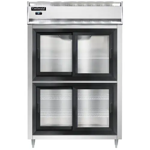 Continental D2RSNSGDHD 52" Two Section Reach In Refrigerator, (4) Sliding Glass Doors, Top Compressor, 115v