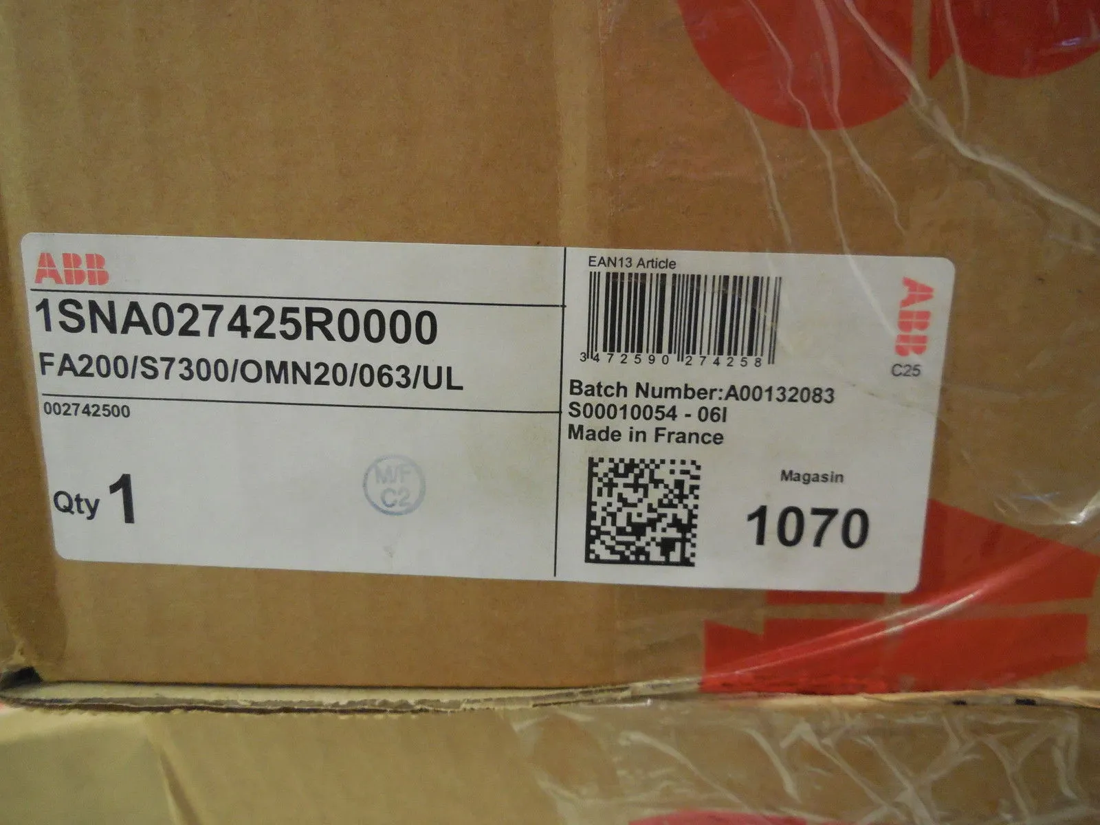 NEW ABB 002742500 CABLE 1SNA027425R0000 FA200/S7300/OMN20/063/UL