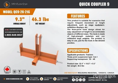 Used WOLVERINE QC9-26-21G QUICK COUPLER 9, Hitches Michigan US | Miedema Asset Management Group #1579519