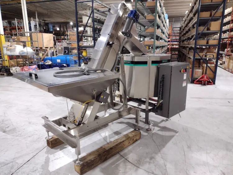 Used Shibuya Hoppmann Centrifugal Vial Feed System & Pre-Feed Elevator Bottle Feed Hopper Elevator Michigan US | Maverick Industrial Sales #1390580