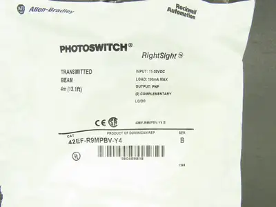 Allen Bradley 42EF-R9MPBV-Y4 Photoswitch Rightsight Transmitted Beam 4m 11-30VDC