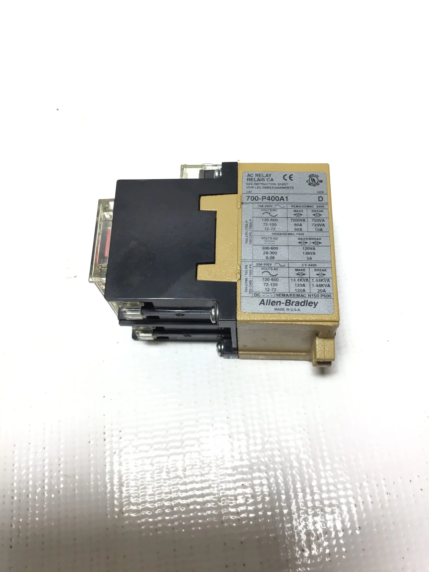 Allen-Bradley 700-P400A1 AC Relay Ser D 120-600V Type P Poles Max 8