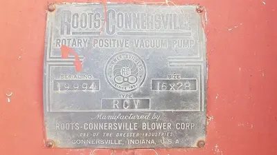USED ROOTS CONNERSVILLE TYPE RCV 16X28 ROTARY POSITIVE VACUUM PUMP / BLOWER