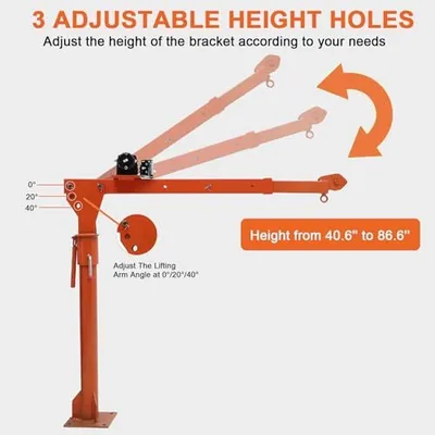 Garvee 1100 lb Electric Pickup Truck Crane with Electric Winch 3500 lb 12V, Folding Truck-Mounted Crane, Painted Steel Pickup Truck Jib Cranes Hoist 360° Swivel for Lifting Goods in Construction Factory