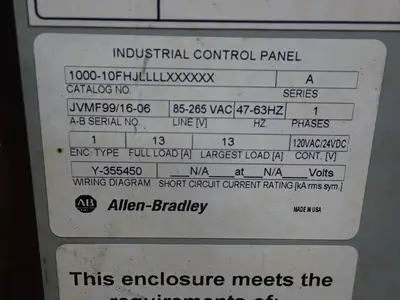 Used 2008 ALLENBRADLEY 100010FHJLLLLXXXXXX Electrical Panels Ohio US | HGR 24 #835274
