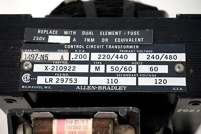 NEW ALLEN BRADLEY 1497-N5 TRANSFORMER SER.A 1497N5