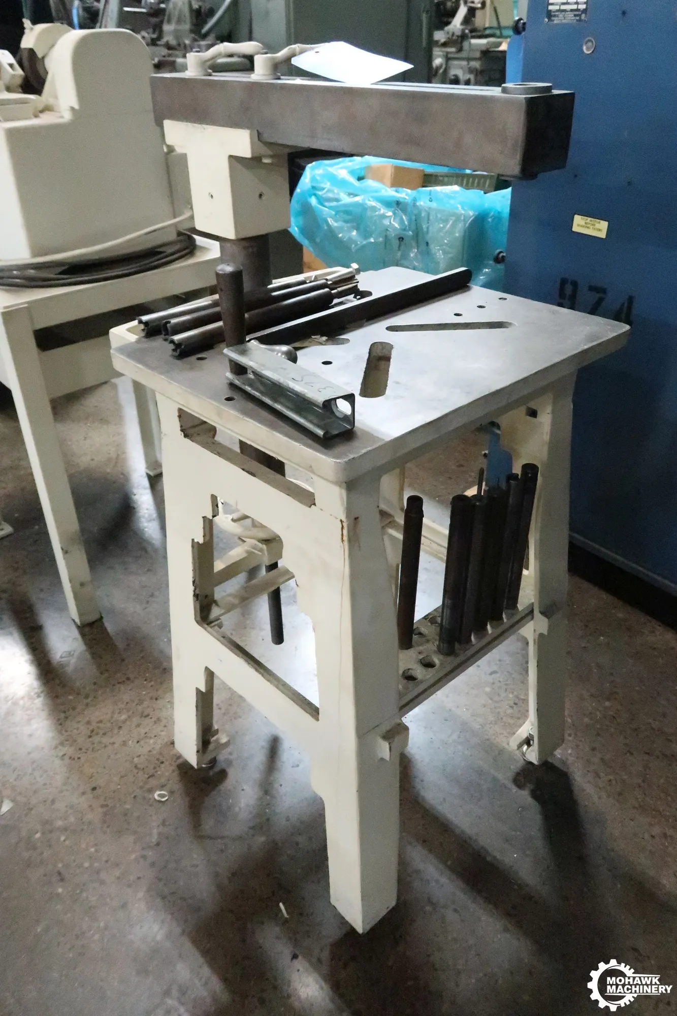 28" x 18" HAND TAPPING MACHINE w/ADJUSATABLE OVERARM - T-SLOTTED TABLE -TOOLING