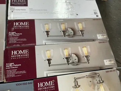 Lot of Home Decorators Collection Evelyn Vanity Light Fixtures, Brushed Nickel Finish with Clear Gla...