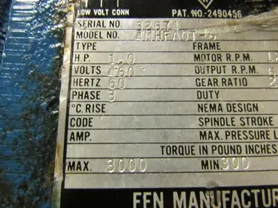 Fen Manufacturing 4MHFAOT-6 Automatic Power Wrench 20:1 460V 1HP Variable Torque