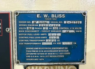 BLISS 35 TON OBI O.B.I, Flywheel, Single Crank Presses | Timco, Inc. (8)