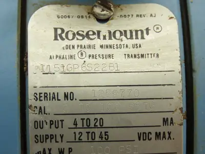 Rosemount 1151GP6S22B1 Electronic Pressure Transmitter 0-100psi 45VDC Haz Loc