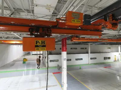 Cleveland Tramrail P&H 1 Ton Single Girder Underhung Bridge Crane 45' 10" Span
