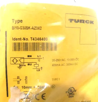NEW TURCK BI10-G30SK-AZ3X2 PROXIMITY SENSOR T4346400 BI10G30SKAZ3X2