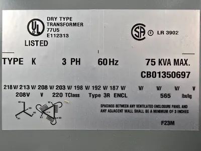 NEW 75 KVA STEP UP Dry Transformer 208 Delta to 480Y/277 Hammond SG3A0075BK 3R