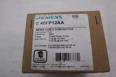 SIEMENS 40FP12AA CONTACTOR SZ2 1PH OPN 120/240V STOCK 4601