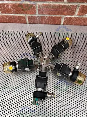 USED 5 ITT ADVANTAGE 5 WAY STAINLESS STEEL DIAPHRAGM VALVES W/ VALVE POSITIONER