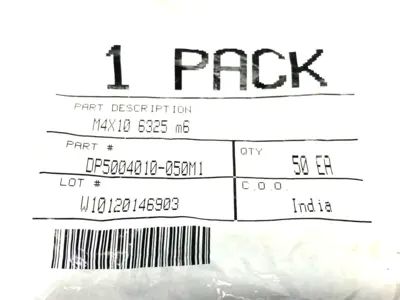 DP5004010-050M1 | Dowel Pin M4X10 6325 m6 PKG OF 50 - New