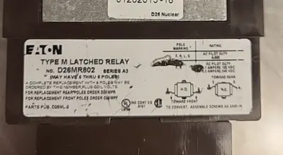 Eaton Cutler Hammer D26MR802 Type M Latched Relay Series A3 (BIN3.5.1)#